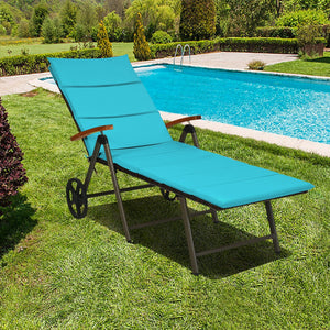 Outdoor Chaise Lounge Chair Rattan Lounger Recliner Chair-Turquoise view 2