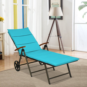Outdoor Chaise Lounge Chair Rattan Lounger Recliner Chair-Turquoise view 6