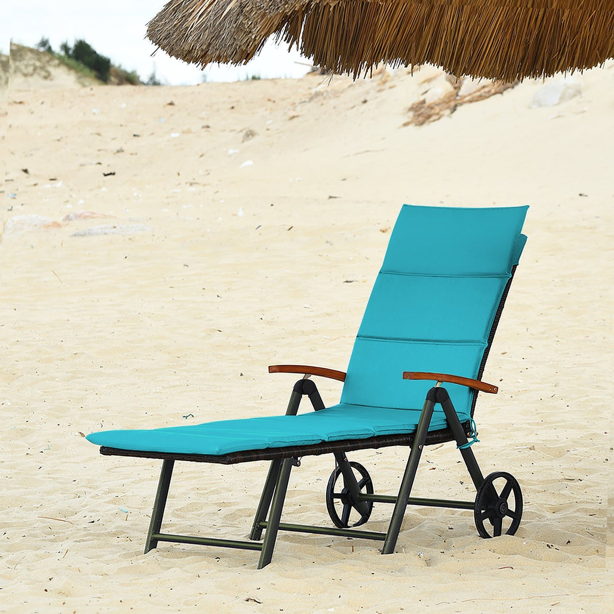Outdoor Chaise Lounge Chair Rattan Lounger Recliner Chair-Turquoise view 7