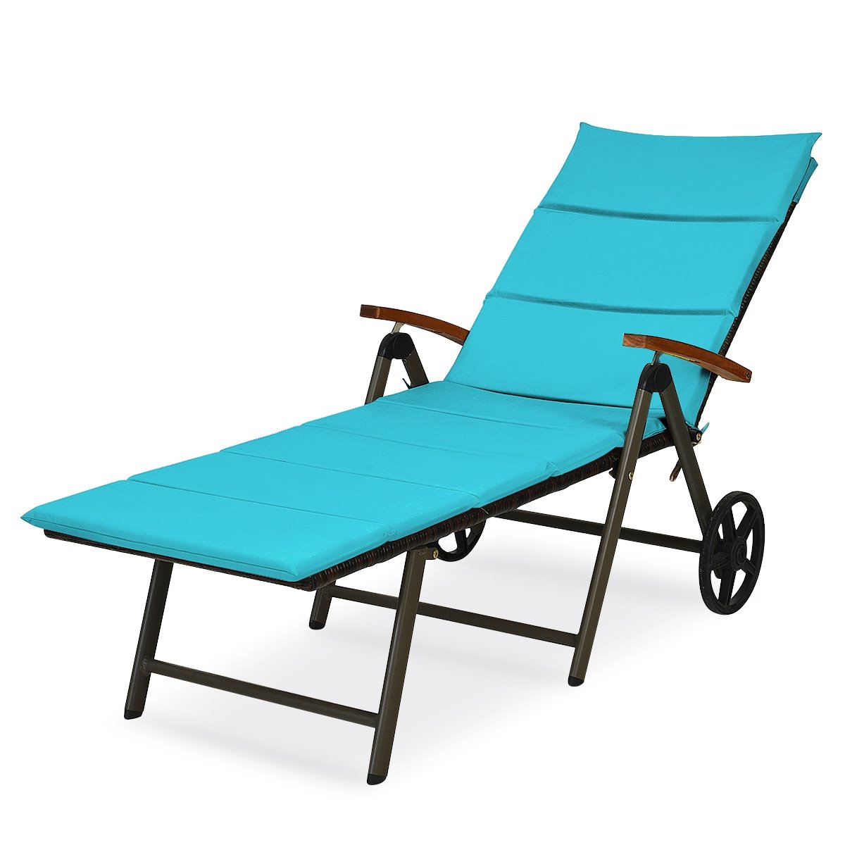 Outdoor Chaise Lounge Chair Rattan Lounger Recliner Chair-Turquoise view 9