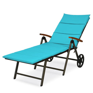 Outdoor Chaise Lounge Chair Rattan Lounger Recliner Chair-Turquoise view 9