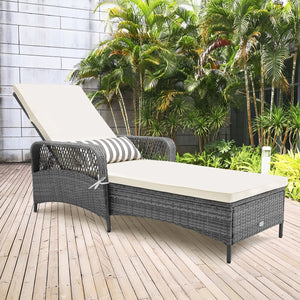Outdoor Chaise Lounge Chair Recliner with 6-Level Backrest Cushion and Pillow view 2
