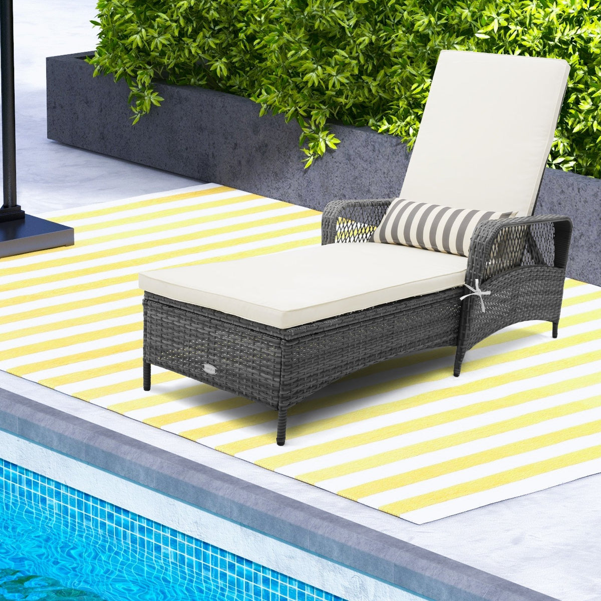 Outdoor Chaise Lounge Chair Recliner with 6-Level Backrest Cushion and Pillow view 3