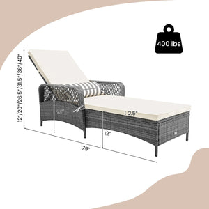 Outdoor Chaise Lounge Chair Recliner with 6-Level Backrest Cushion and Pillow view 4