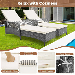 Outdoor Chaise Lounge Chair Recliner with 6-Level Backrest Cushion and Pillow view 7