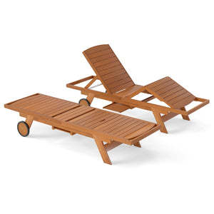 Outdoor Chaise Lounge Chair with Wheels 4-Position Patio Wood Recliner with Adjustable Backrest view 4