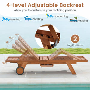 Outdoor Chaise Lounge Chair with Wheels 4-Position Patio Wood Recliner with Adjustable Backrest view 6