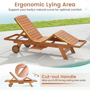 Outdoor Chaise Lounge Chair with Wheels 4-Position Patio Wood Recliner with Adjustable Backrest view 7