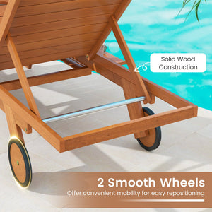Outdoor Chaise Lounge Chair with Wheels 4-Position Patio Wood Recliner with Adjustable Backrest view 8