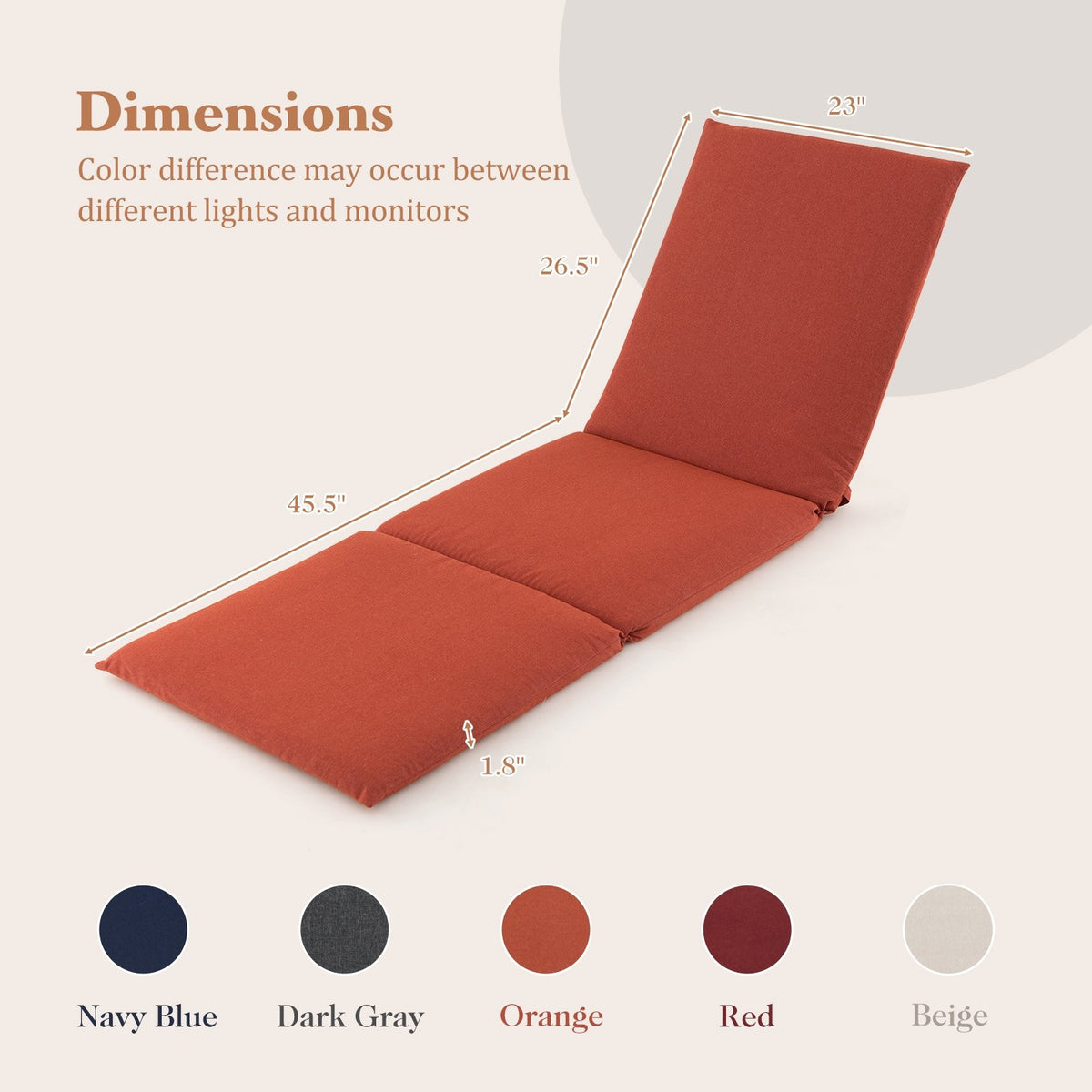 Outdoor Chaise Lounge Cushion Patio Furniture Folding Pad with Fixing Straps-Orange view 3