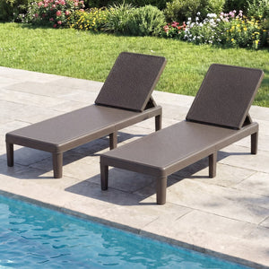Outdoor Chaise Lounger Chair with Waterproof Rattan Textured PP Surface and 330 lbs Capacity-Brown view 3