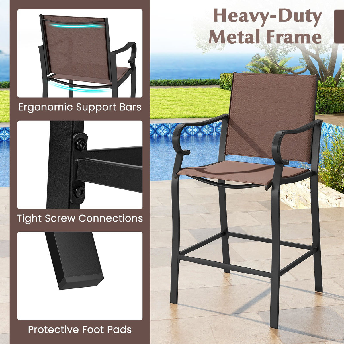 Outdoor Counter Height Bar Stools Set of 2 with Breathable Mesh Fabric view 8
