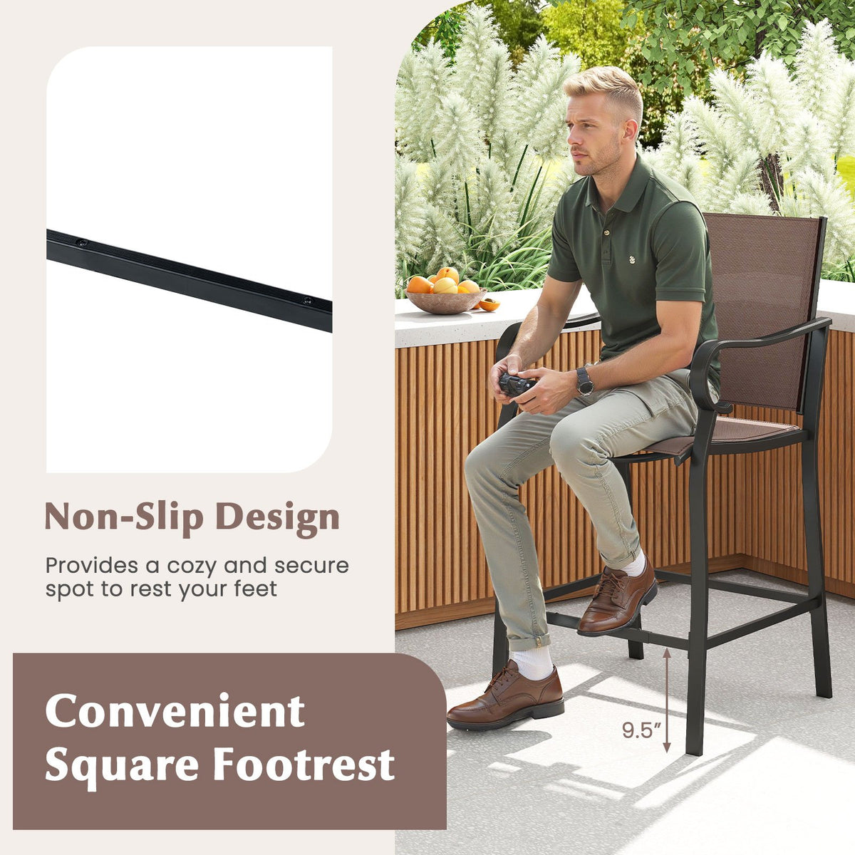 Outdoor Counter Height Bar Stools Set of 2 with Breathable Mesh Fabric view 9