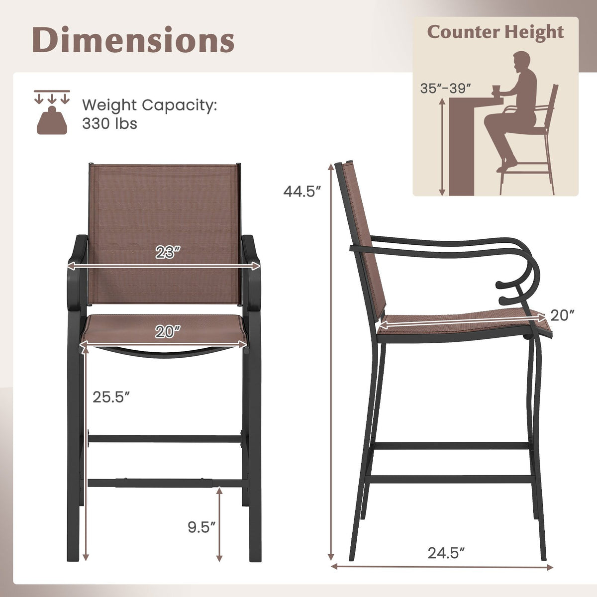 Outdoor Counter Height Bar Stools Set of 4 with Breathable Mesh Fabric view 3