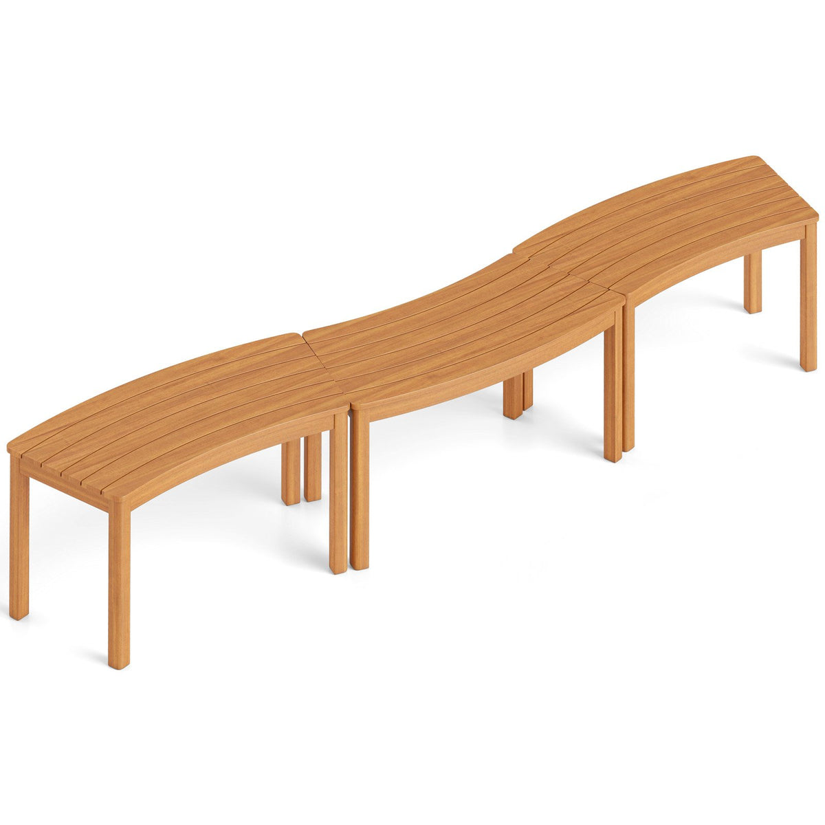 Outdoor Curved Acacia, Wood Bench Set of 2/3/4 for Front Porch-3