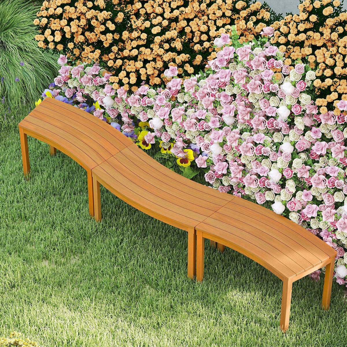 Outdoor Curved Acacia, Wood Bench Set of 2/3/4 for Front Porch-3 view 2
