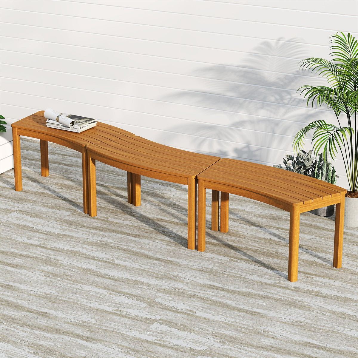 Outdoor Curved Acacia, Wood Bench Set of 2/3/4 for Front Porch-3 view 3