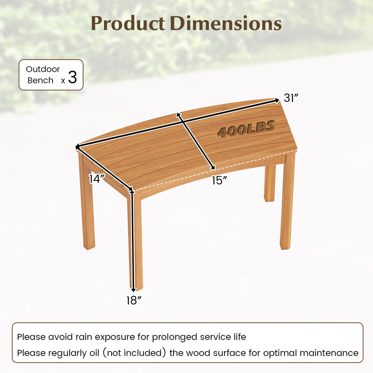 Outdoor Curved Acacia, Wood Bench Set of 2/3/4 for Front Porch-3 view 4