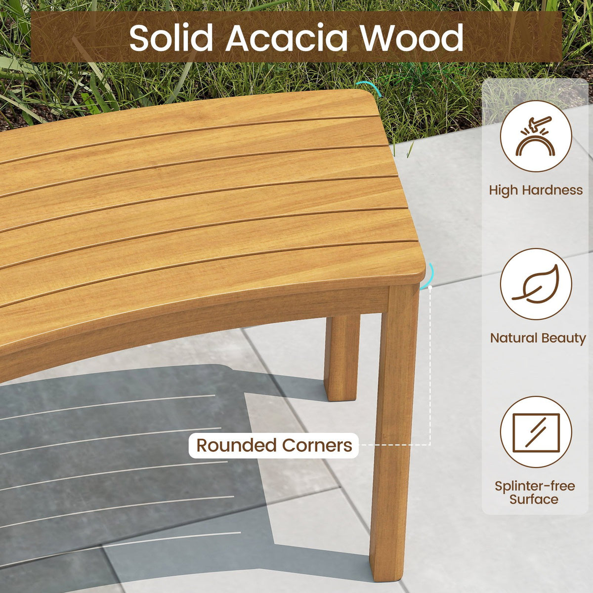 Outdoor Curved Acacia, Wood Bench Set of 2/3/4 for Front Porch-3 view 5