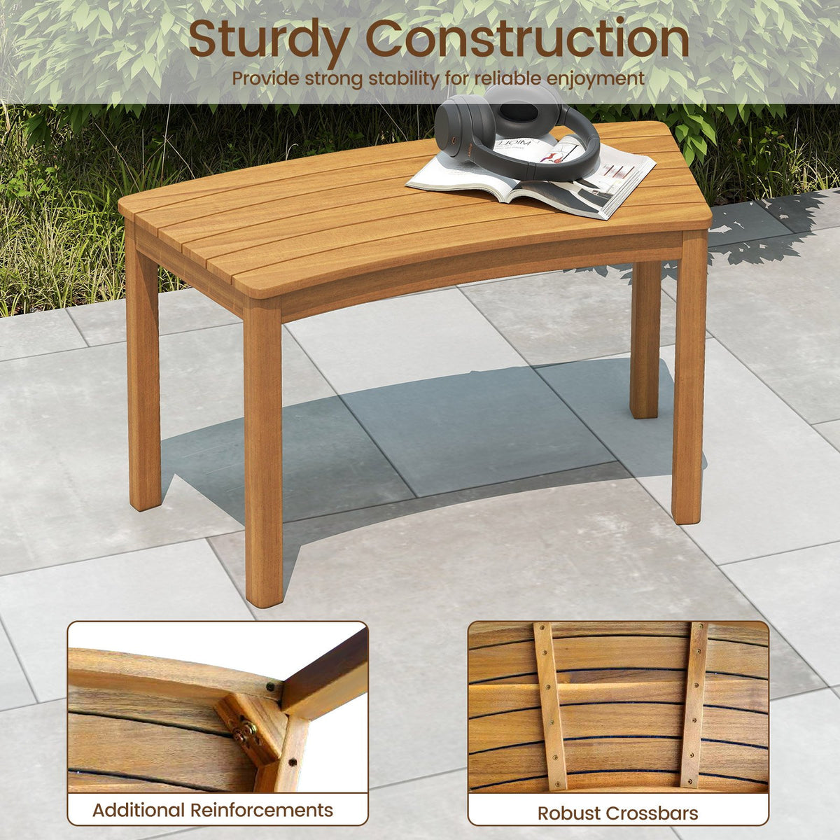 Outdoor Curved Acacia, Wood Bench Set of 2/3/4 for Front Porch-3 view 6