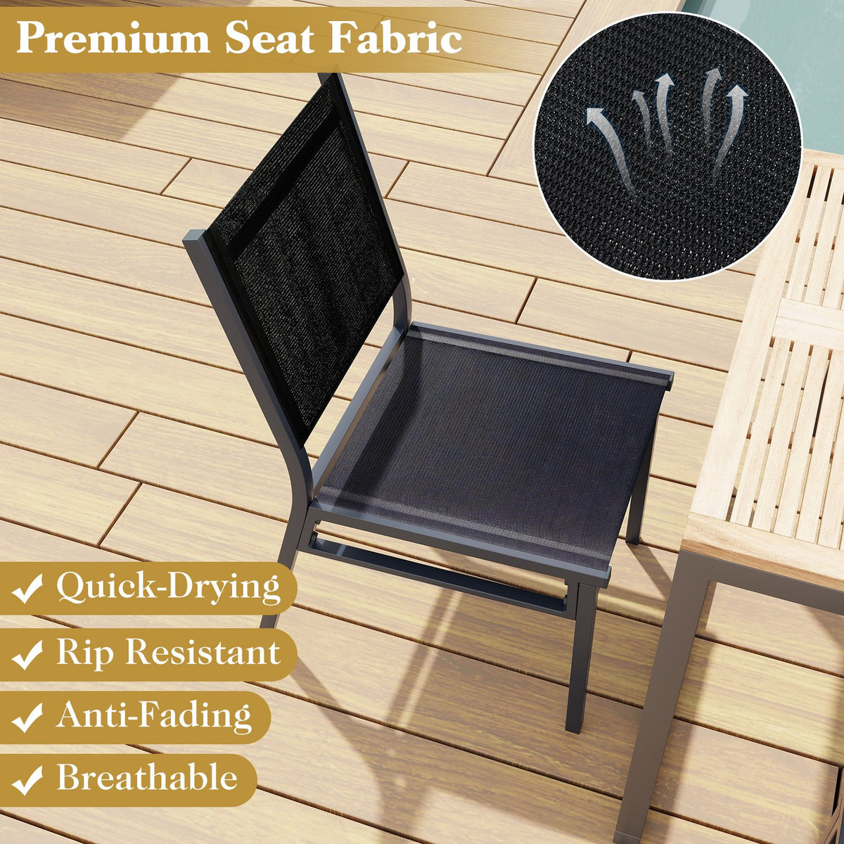 Outdoor Dining Chairs with Breathable Seat and Backrest for Backyard Porch Poolside-1 Piece view 6