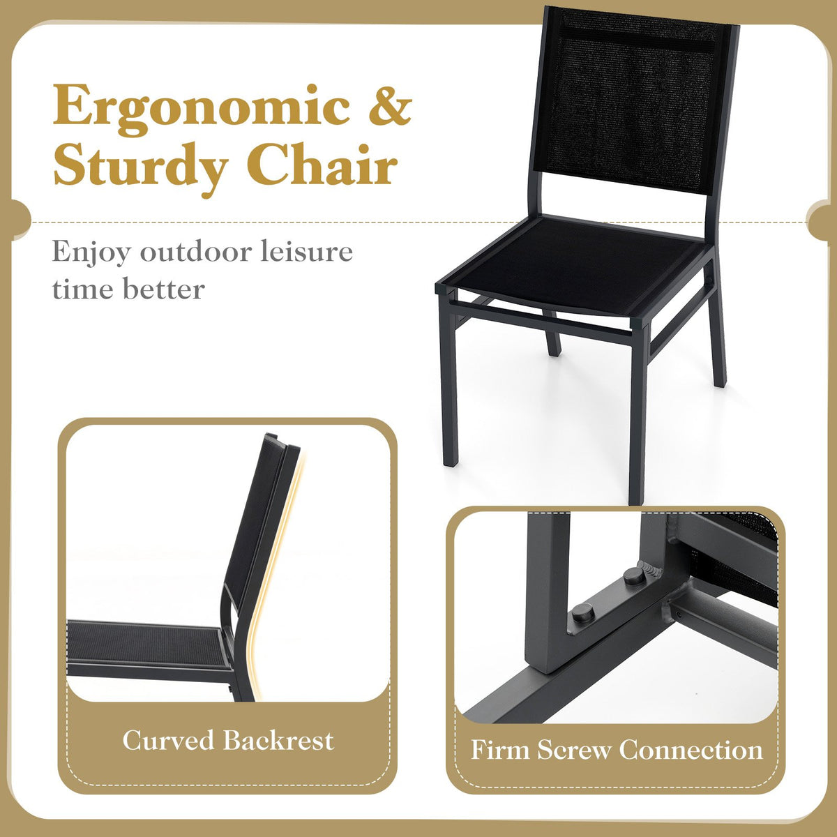 Outdoor Dining Chairs with Breathable Seat and Backrest for Backyard Porch Poolside-1 Piece view 7