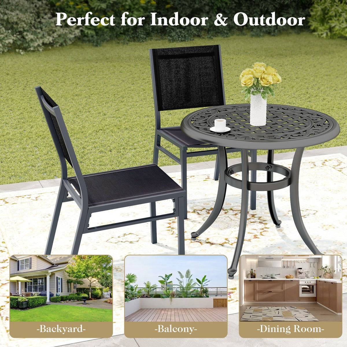 Outdoor Dining Chairs with Breathable Seat and Backrest for Backyard Porch Poolside-1 Piece view 8