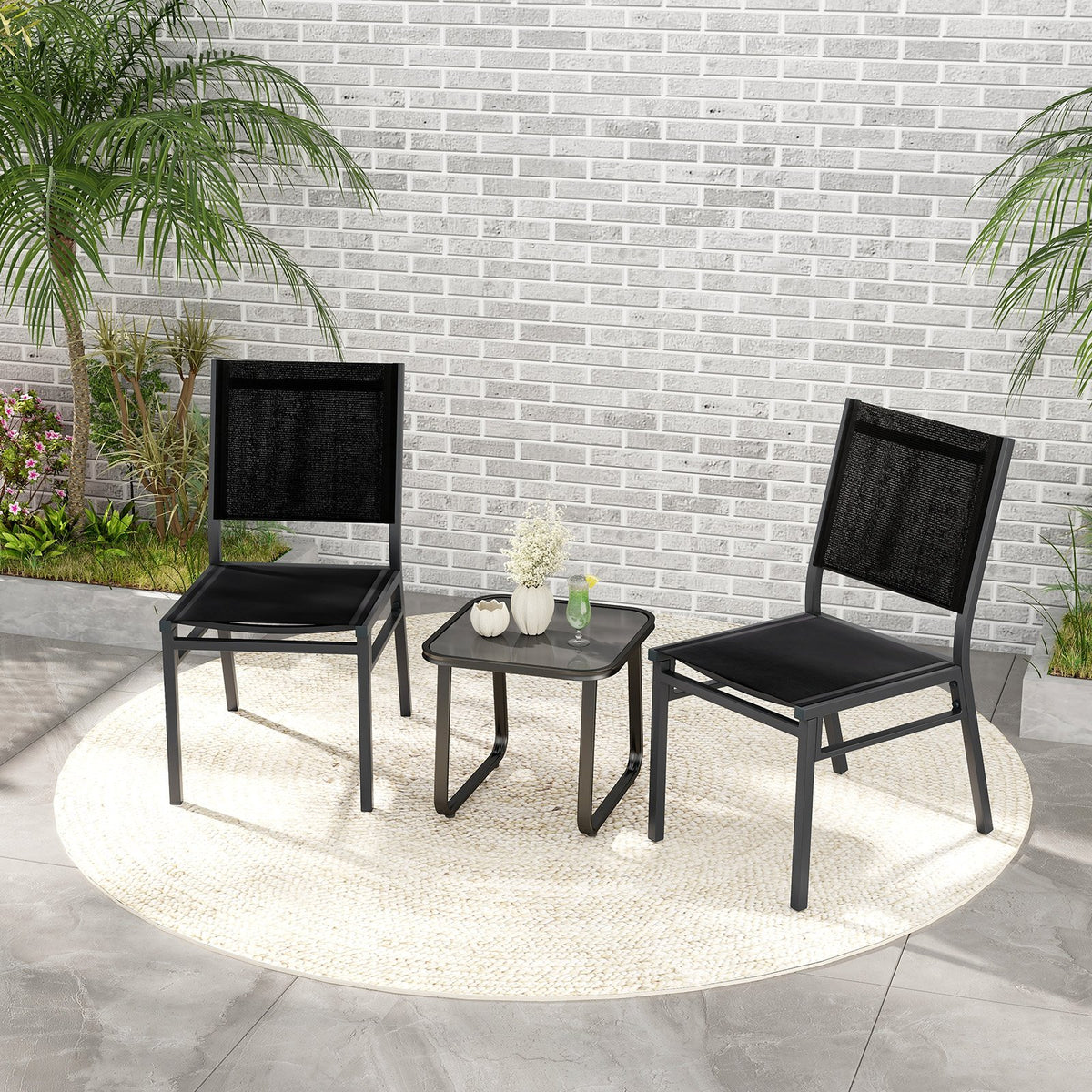 Outdoor Dining Chairs with Breathable Seat and Backrest for Backyard Porch Poolside-Set of 2 view 2