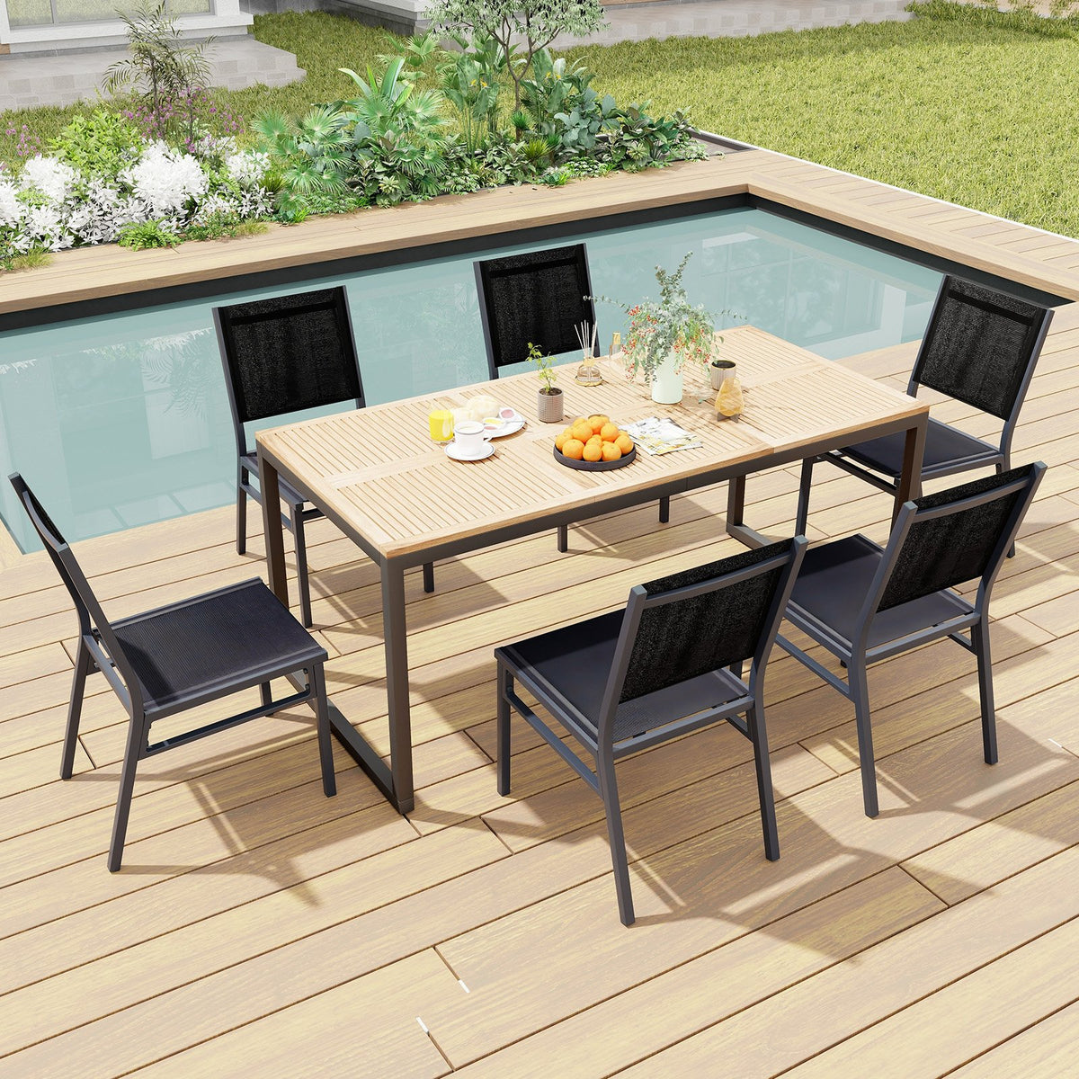 Outdoor Dining Chairs with Breathable Seat and Backrest for Backyard Porch Poolside-Set of 2 view 3