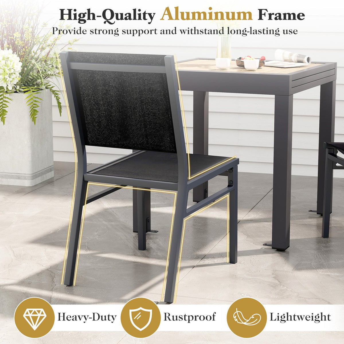 Outdoor Dining Chairs with Breathable Seat and Backrest for Backyard Porch Poolside-Set of 2 view 8