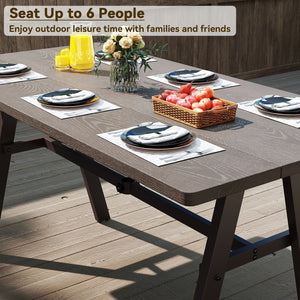 Outdoor Dining Tale for 6 with 1.93 Inch Umbrella Hole for Garden-Dark Brown view 5