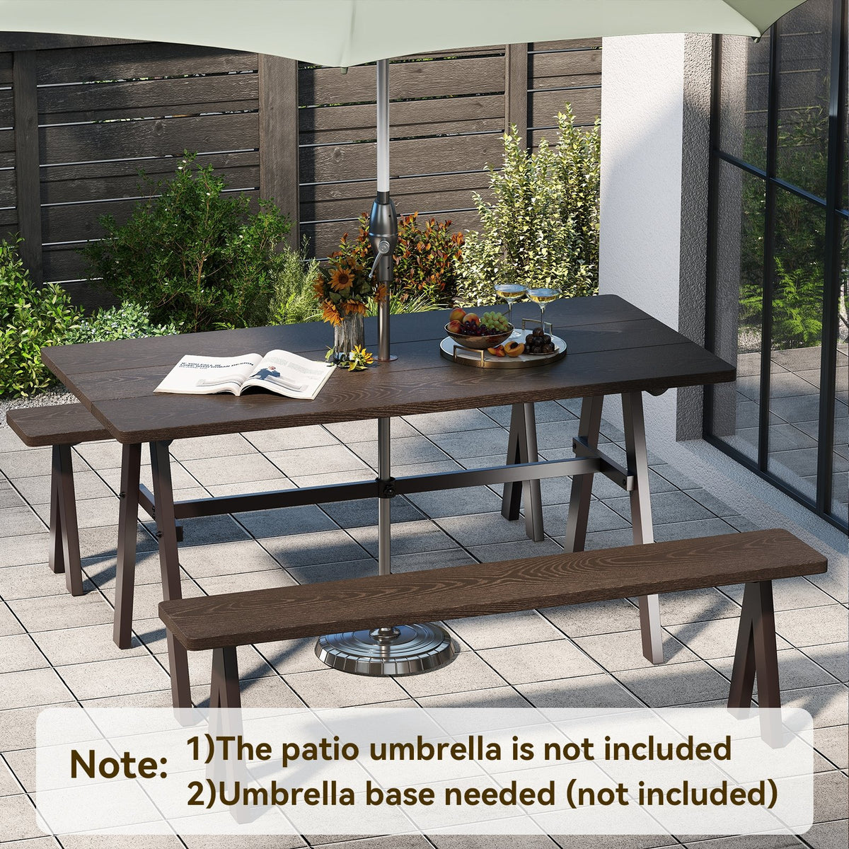 Outdoor Dining Tale for 6 with 1.93 Inch Umbrella Hole for Garden-Dark Brown view 6