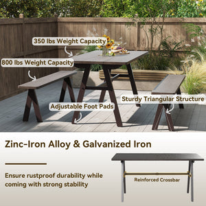 Outdoor Dining Tale for 6 with 1.93 Inch Umbrella Hole for Garden-Dark Brown view 7