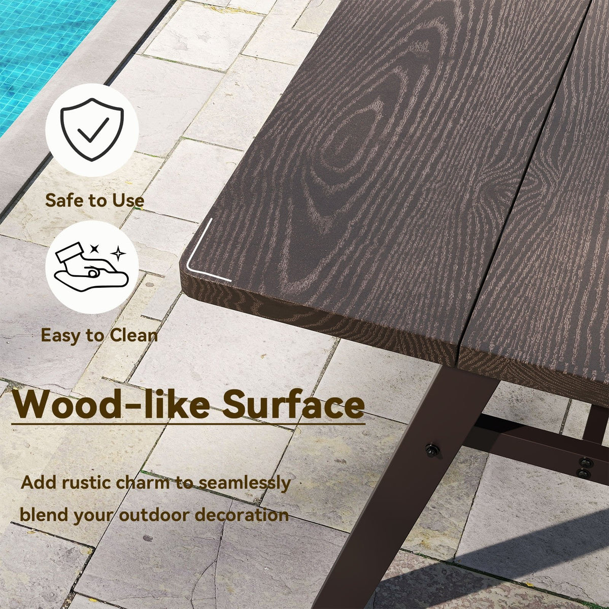 Outdoor Dining Tale for 6 with 1.93 Inch Umbrella Hole for Garden-Dark Brown view 8