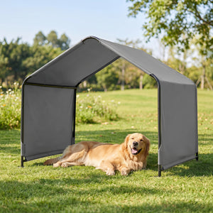 Outdoor Dog Shade Shelter with Waterproof Roof and Ground Stakes for Deck-Gray view 3