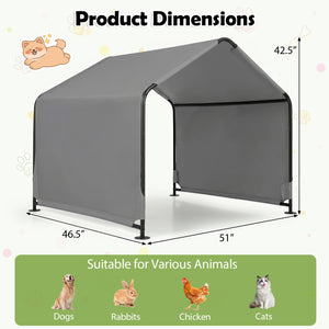 Outdoor Dog Shade Shelter with Waterproof Roof and Ground Stakes for Deck-Gray view 4
