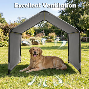 Outdoor Dog Shade Shelter with Waterproof Roof and Ground Stakes for Deck-Gray view 6