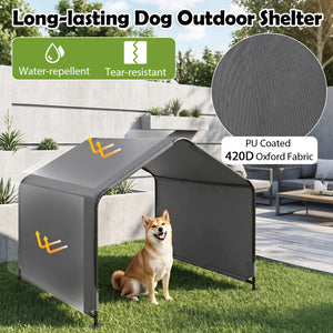 Outdoor Dog Shade Shelter with Waterproof Roof and Ground Stakes for Deck-Gray view 8