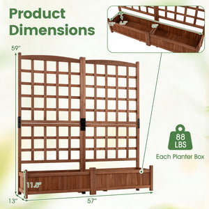 Outdoor Dual Wooden Raised Garden Bed with Trellis and Drainage Holes-Rustic Brown view 5