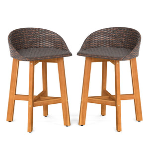 Outdoor Faux Rattan Bar Chairs Set of 2 with Ergonomic Backrests and Footrests-Brown