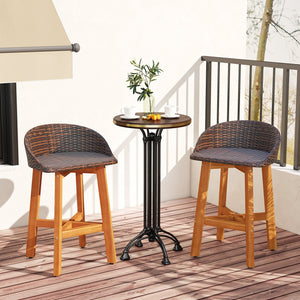 Outdoor Faux Rattan Bar Chairs Set of 2 with Ergonomic Backrests and Footrests-Brown view 2