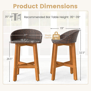 Outdoor Faux Rattan Bar Chairs Set of 2 with Ergonomic Backrests and Footrests-Brown view 4