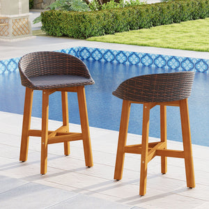 Outdoor Faux Rattan Bar Chairs Set of 2 with Ergonomic Backrests and Footrests-Brown view 5