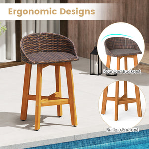 Outdoor Faux Rattan Bar Chairs Set of 2 with Ergonomic Backrests and Footrests-Brown view 7