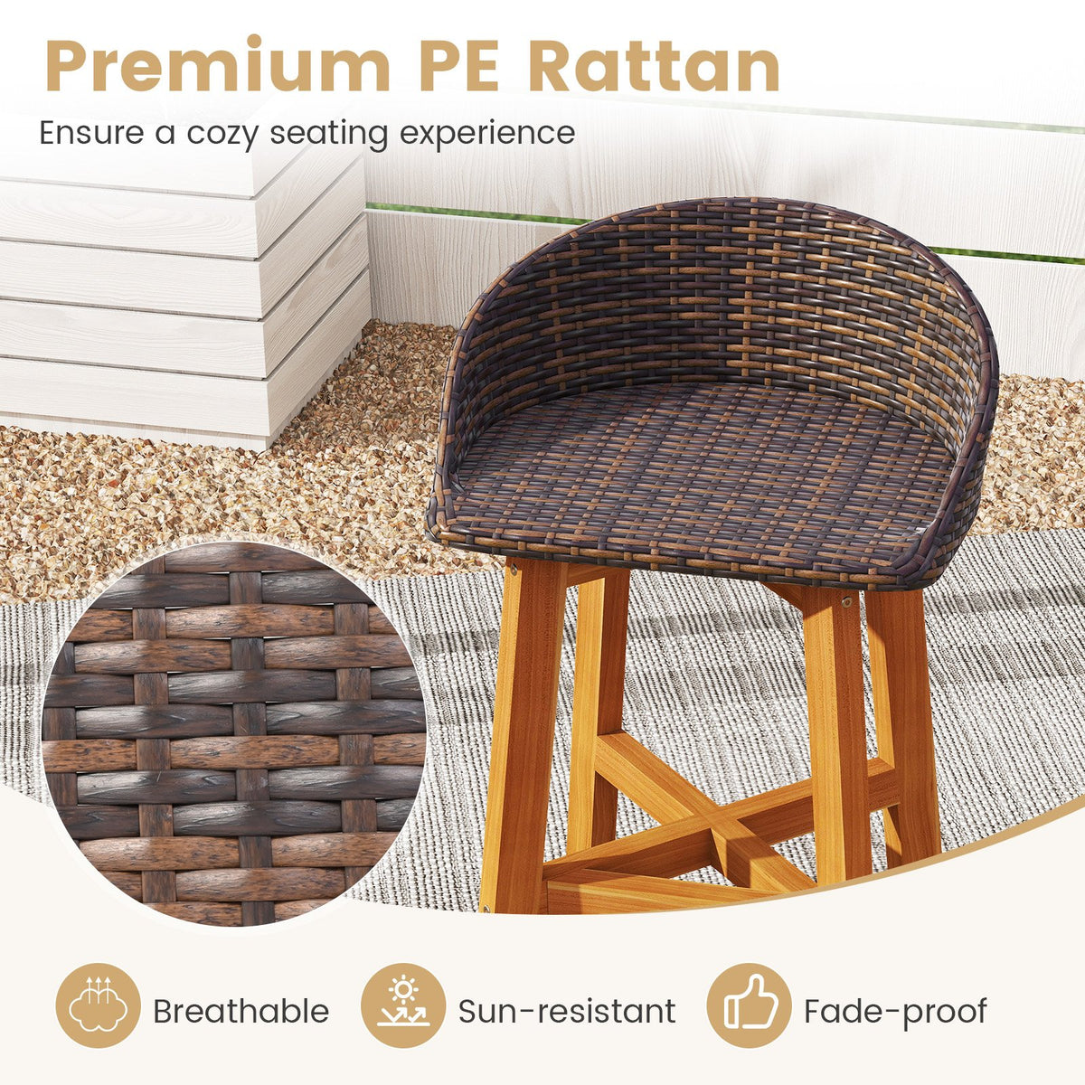 Outdoor Faux Rattan Bar Chairs Set of 2 with Ergonomic Backrests and Footrests-Brown view 8