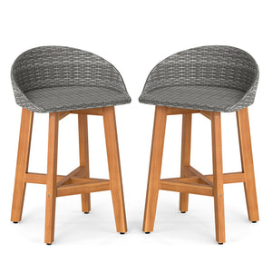 Outdoor Faux Rattan Bar Chairs Set of 2 with Ergonomic Backrests and Footrests-Gray