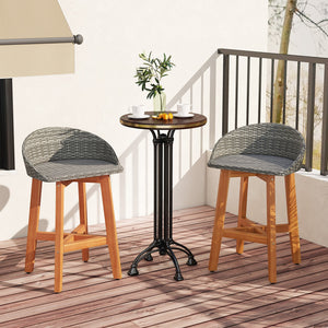 Outdoor Faux Rattan Bar Chairs Set of 2 with Ergonomic Backrests and Footrests-Gray view 2