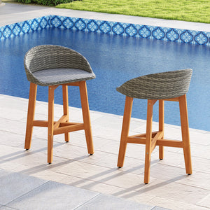 Outdoor Faux Rattan Bar Chairs Set of 2 with Ergonomic Backrests and Footrests-Gray view 5
