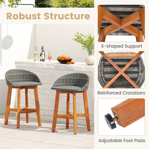 Outdoor Faux Rattan Bar Chairs Set of 2 with Ergonomic Backrests and Footrests-Gray view 6
