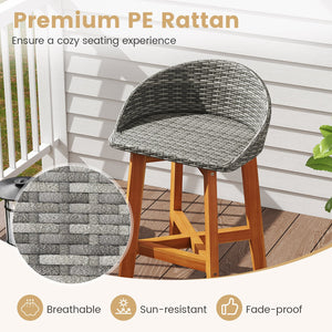 Outdoor Faux Rattan Bar Chairs Set of 2 with Ergonomic Backrests and Footrests-Gray view 8